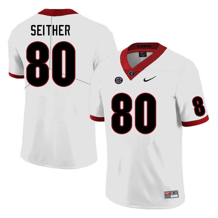 Men #80 Brett Seither Georgia Bulldogs College Football Jerseys Sale-White - Click Image to Close